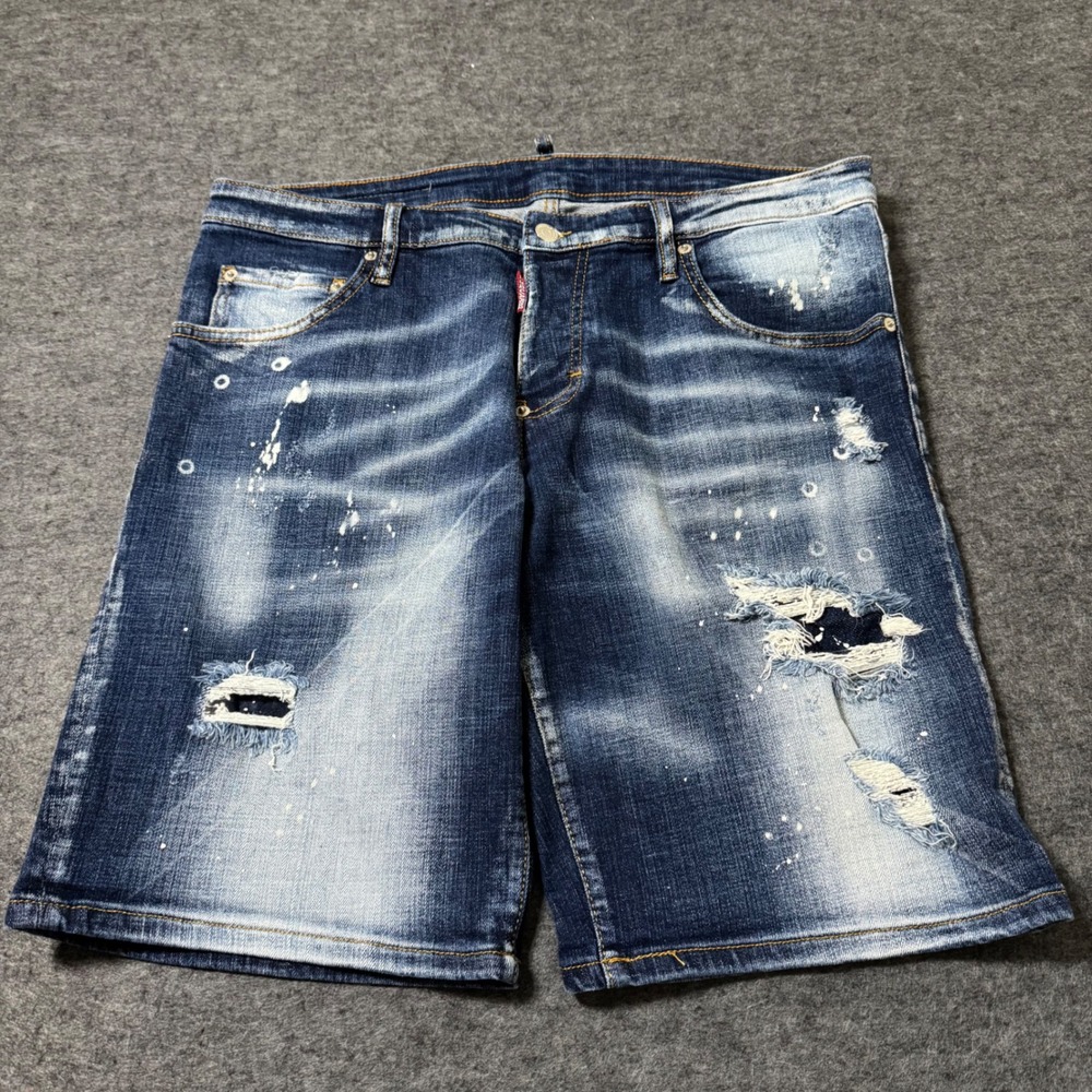 Dsquared2 Icon Distressed Splatter Slim Jean Denim Shorts Mens IT 50 (34x9.5)